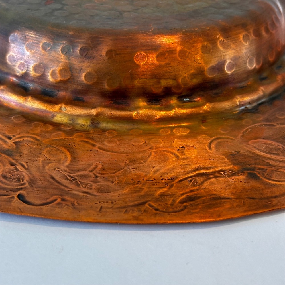 Vintage Handmade Hammered Copper Bowl Plate Wall Hanging Trinket Dish Table 10" - Picture 2 of 8